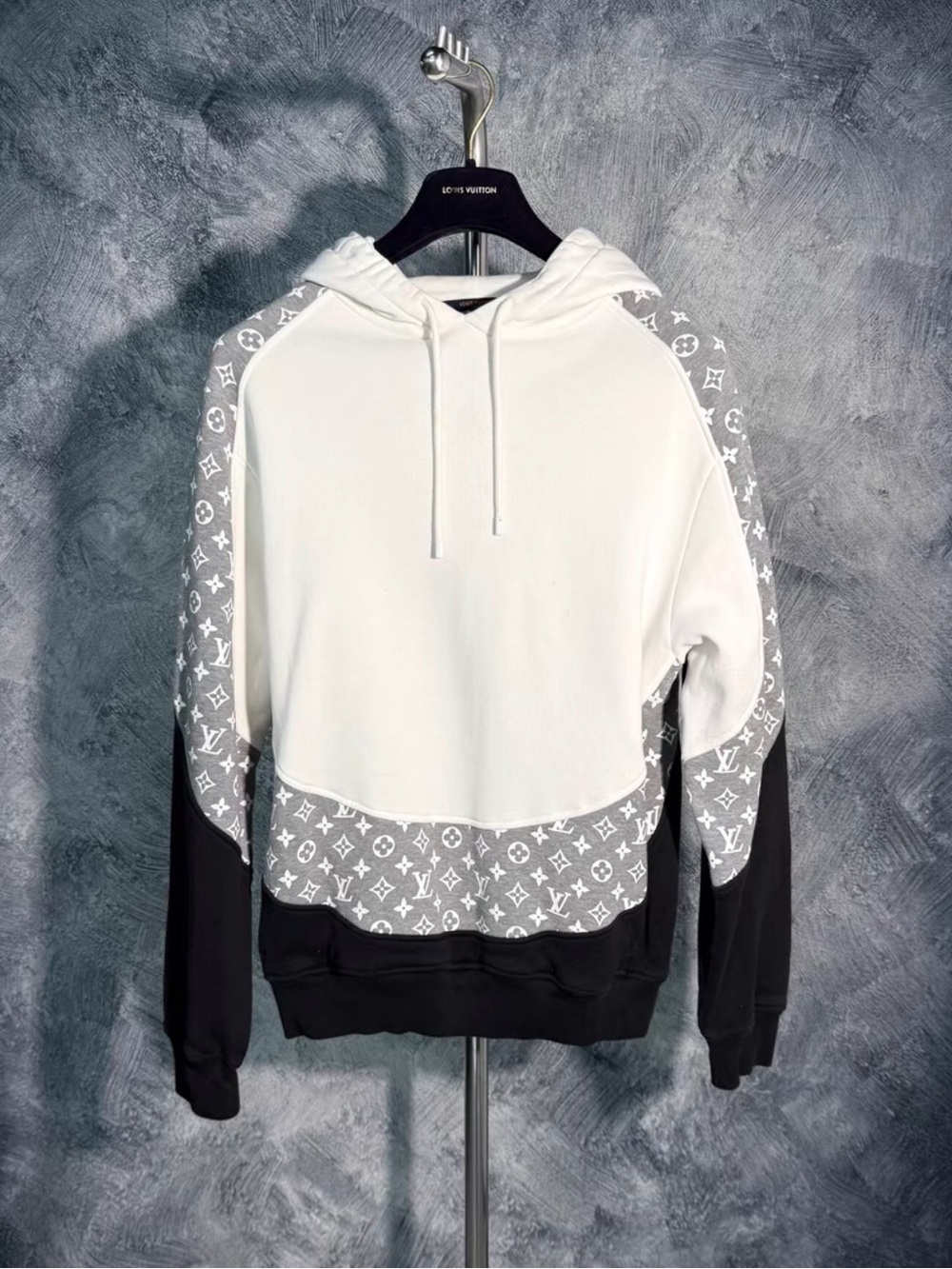 Louis Vuitton White, Gray & Black Monogram Panel Hoodie